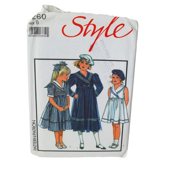 Style 1260 Sewing Pattern Child's Mock Wrap Dress Sailor's Beret Dress Size 6 - Picture 1 of 3